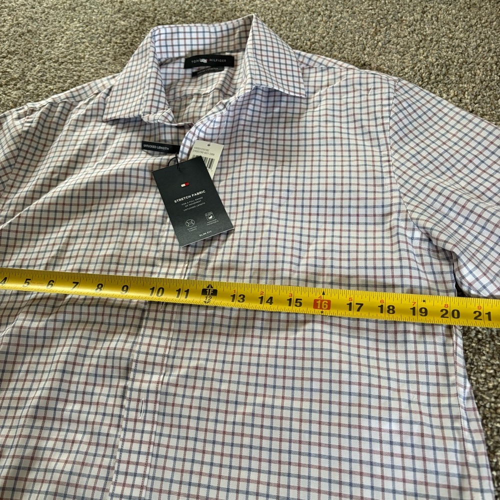 Tommy Hilfiger Mens Check Button Up Dress Shirt, White New M - Picture 5 of 6